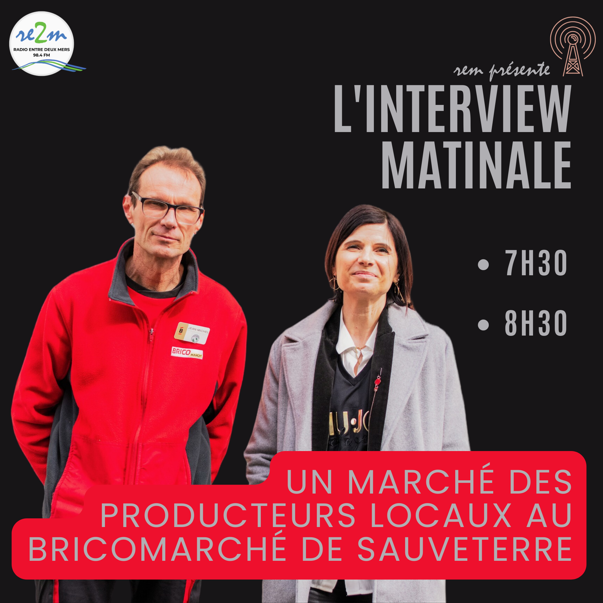 Jean-Michel Berry et Christine Baudy. Les 5 ans du bricomarché de Sauveterre de Guyenne, avec un marché des producteurs locaux - photo : Véronique Cherpantier