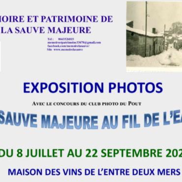 Explorez l'exposition photo « La Sauve-Majeure au Fil de l'Eau » du 8 juillet au 22 septembre 2024 à La Sauve. Une immersion dans le patrimoine de l'Entre-Deux-Mers à travers des clichés uniques. Entrée gratuite.