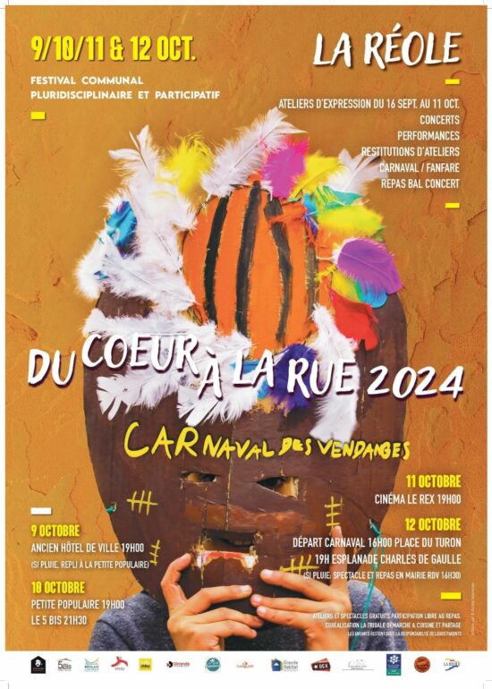 Participez au festival pluridisciplinaire et participatif Du Cœur à la Rue 2024 à La Réole du 9 au 12 octobre.