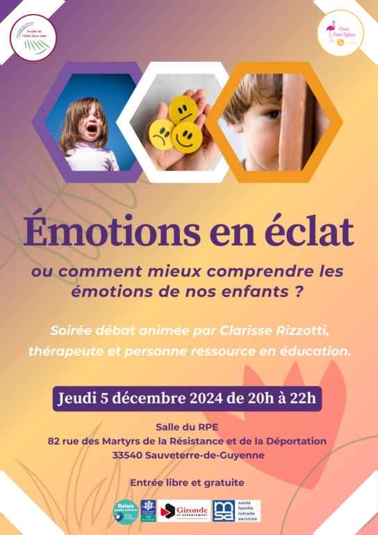 Participez à une soirée-débat gratuite le 5 décembre 2024 à Sauveterre-de-Guyenne sur les émotions des enfants, animée par Clarisse Rizzotti.