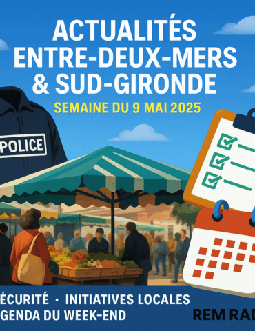 Actualités Entre-Deux-Mers & Sud-Gironde (Semaine du 9 Mai 2025) : Sécurité, Initiatives Locales et Agenda du Week-end sur REM