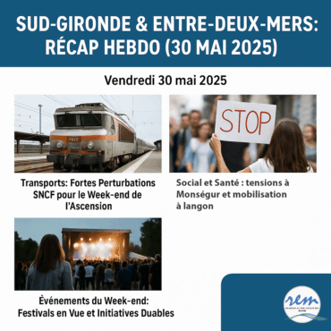 Sud-Gironde & Entre-Deux-Mers : Récap Hebdo (30 Mai 2025) de l'actualité – Perturbations SNCF, Enjeux Sociaux, Événements du Week-end