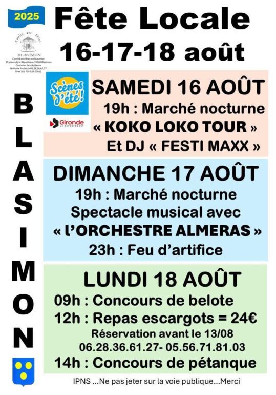 Fête de Blasimon 2025 3 jours de festivités